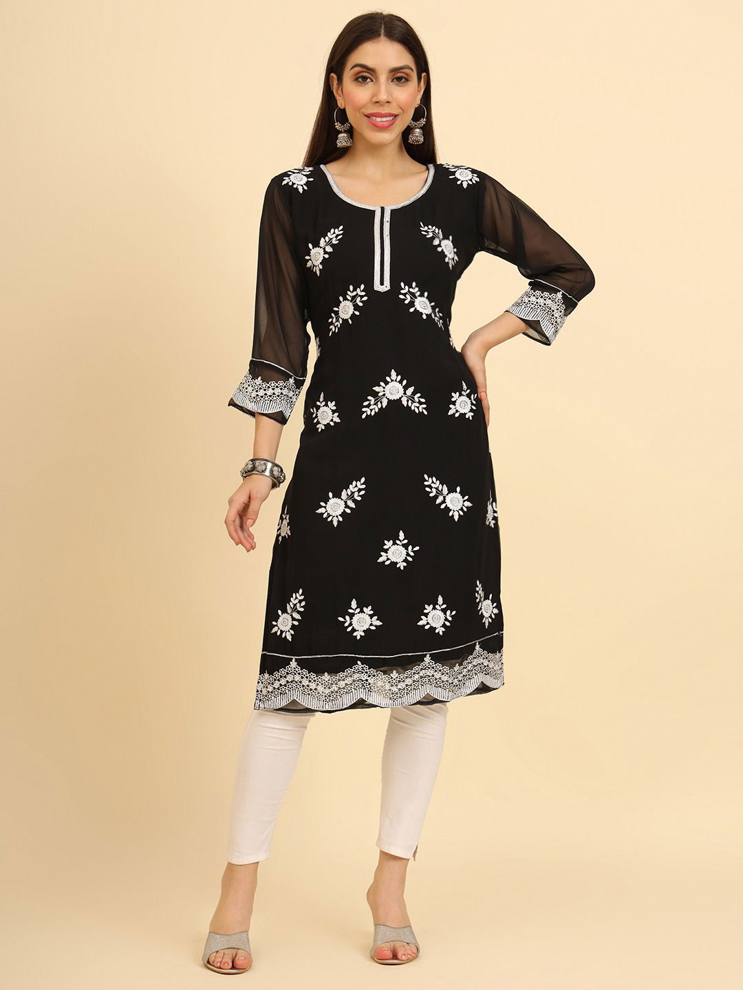 Albeli Designer Lucknowi Chikankari Work Georgette Kurtis Wholesale Shop In Surat
